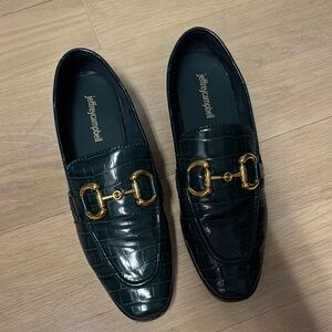 Jeffrey Campbell Green Loafers with Gold Buckle